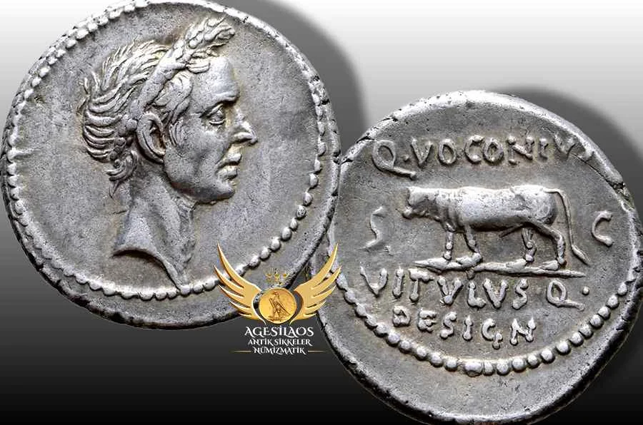 In 40 BC, when this coin was struck, upon learning of the defeat of his brother Lucius and wife Fulvia in the Perusine War, Marc Antony set sail for Italy with a small army and two hundred ships which he had built in Asia. 