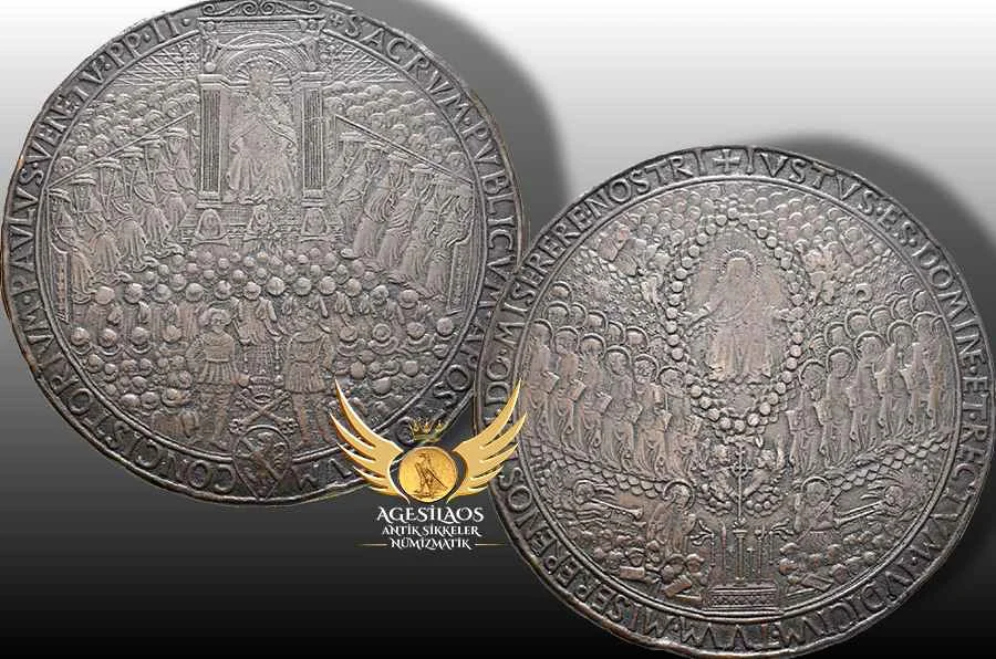 1924 tarihli örnek madalya, 23 Aralık 1466'da yapılan konsistuar vesilesiyle verilmiştir. Bu konsistuarda, Bohemya Kralı Podebrady'li George'un Hussit inancına [reformcu Jan Hus’un öğretilerini takip eden Çek proto-protestanlar] geçmesinin ardından aforoz edilmesi konu edilmiştir. 