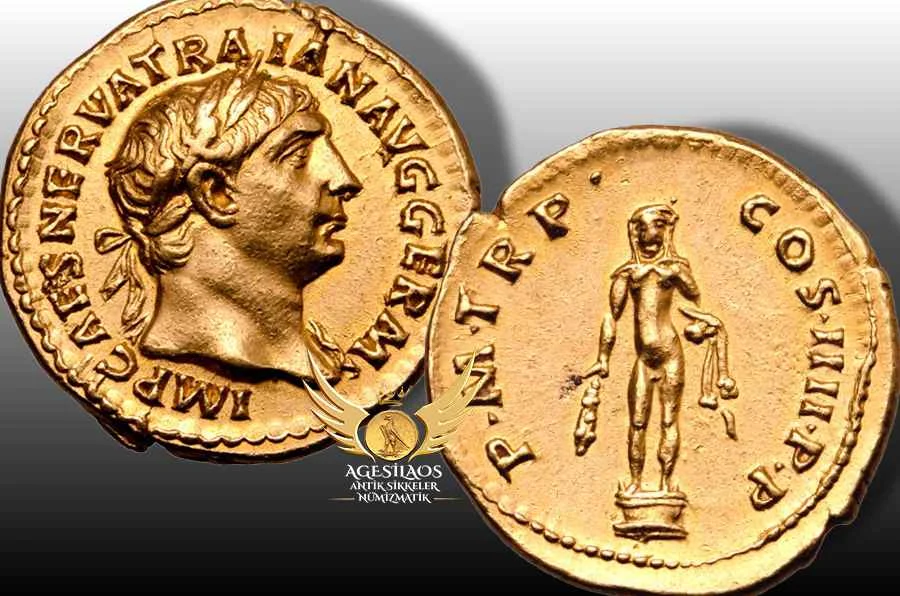 Roma İmparatoru Trajan, sikkelerinde Herakles’in [Herkül] figürünü ve ona ait atribüleri tasvir eden ilk Roma imparatoruydu. Bunun nedeni belki de Trajan’ın, Herakles’in özellikle Hercules Gaditanus adıyla büyük saygı gördüğü güney Hispania’daki Italica kentinde doğmuş olmasıydı. 