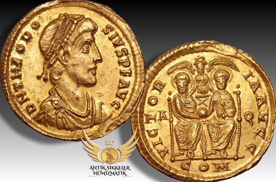Ancient coins of Emperor Theodosius